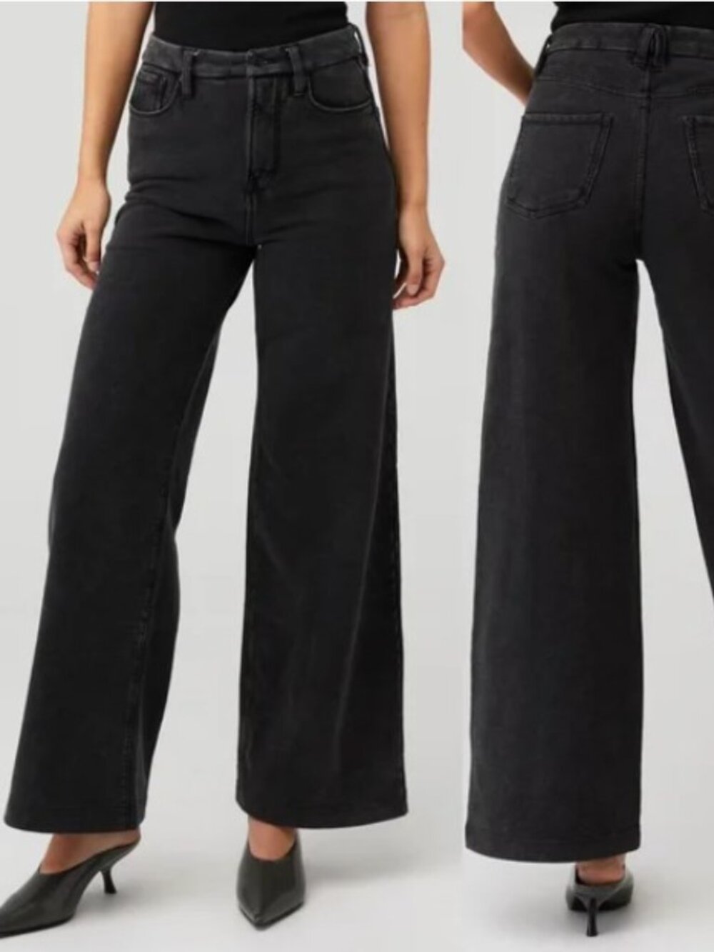 Good American Black Plus Wide Leg Jeans Flare High Waisted Grunge Denim Size 24